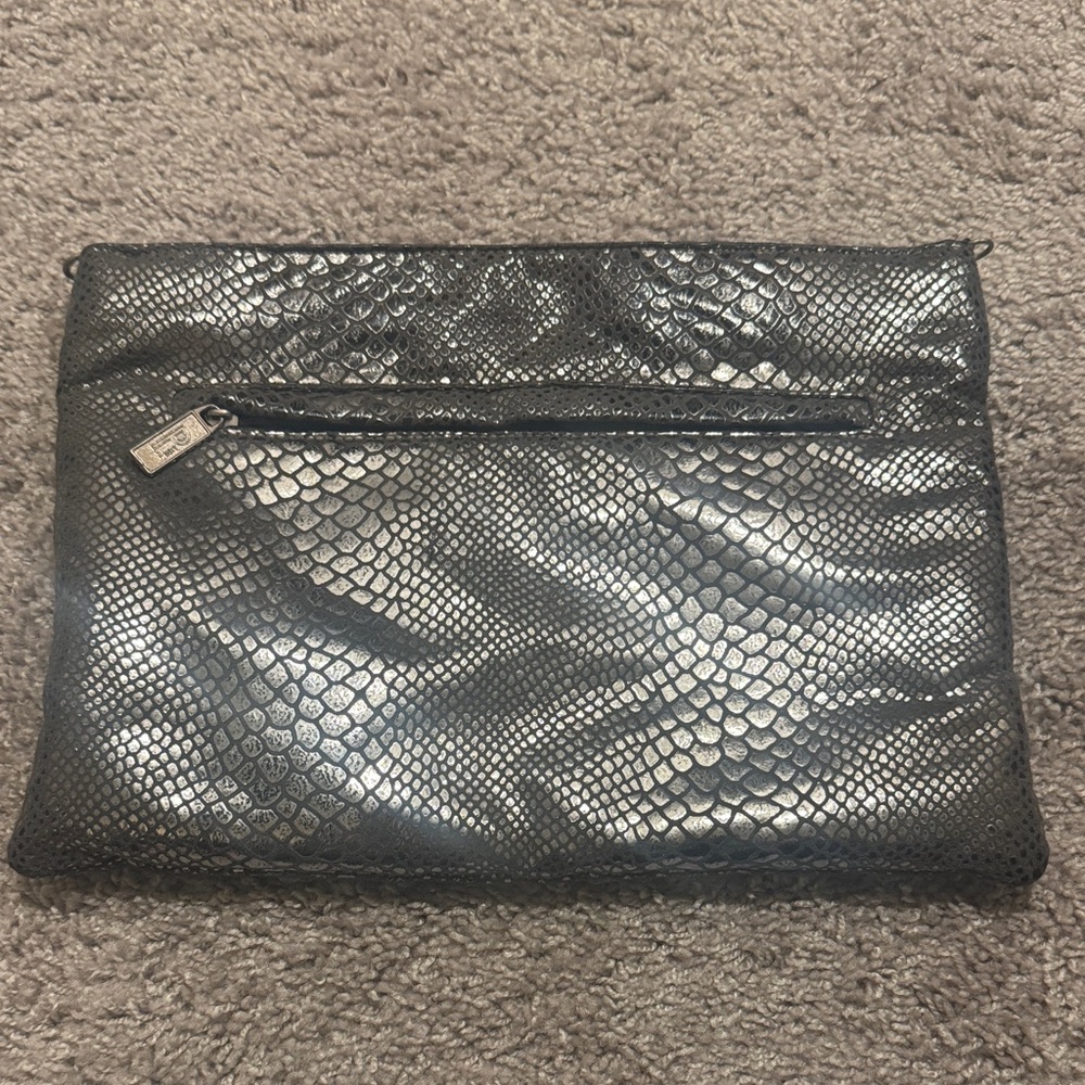Vintage Silver Snakeskin Print Clutch By Pinky